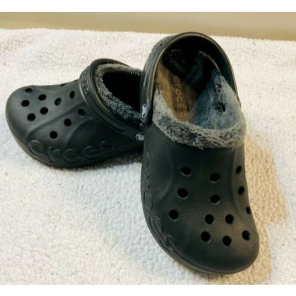 Crocs mens 5 womens 7 fleece lined clog shoes solid gray - Picture 1 of 6